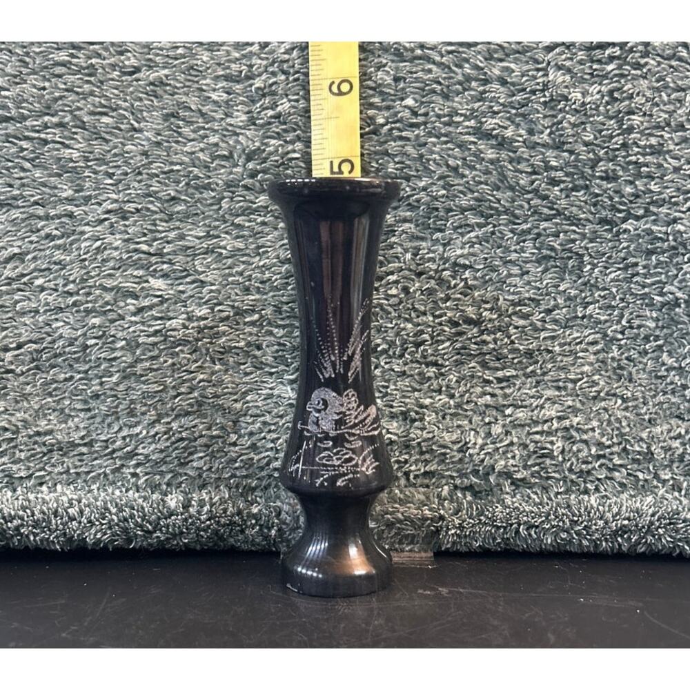 Mini Bud Vase Etched with Dragon Design Asian Black Marble Vintage